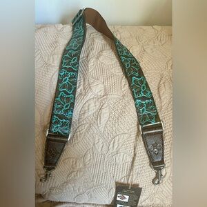 Patricia Nash Monte Viso Turquoise Floral Leather Guitar Strap /Bag Strap NWT